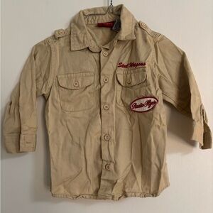 Vintage radio flyer Tan Button-Front Shirt with Patch Details